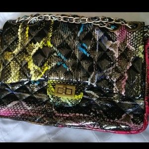 JustFab faux leather snakeskin on black purse
